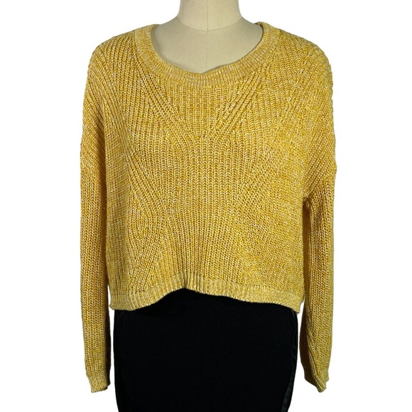 Express Womens Open Knit Back Crop Sweater Yellow, Sz M - Picture 1 of 10